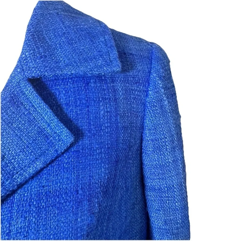 CARLISLE Blue Silk Tweed Zip-Front Jacket Blazer US 2 UK 4 Cropped Preppy Mod - Picture 9 of 10